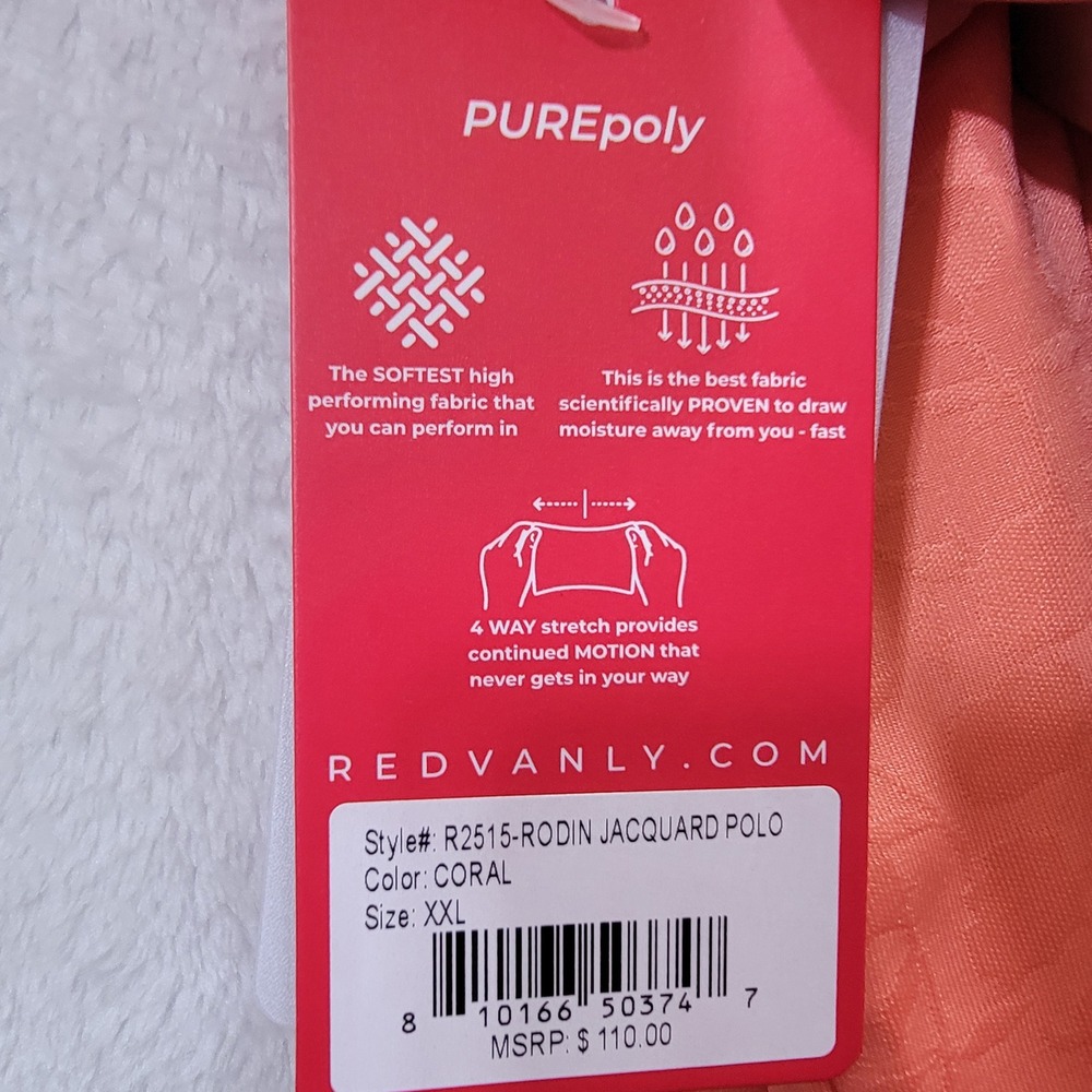 NWT REDVANLY Men's XXL‎ Coral Jacquard Polo Shirt Athletic Golf Luxury PUREPoly - Picture 5 of 12